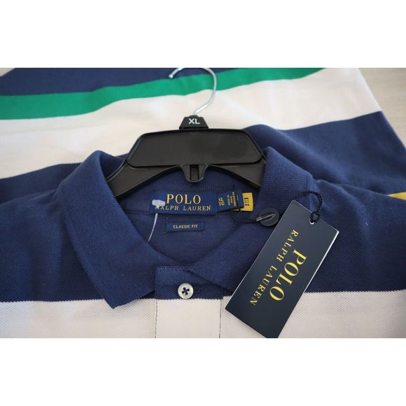 Polo Ralph Lauren Men's Sz XL Blue Multi Striped Classic Fit Mesh Polo Shirt - Picture 5 of 12
